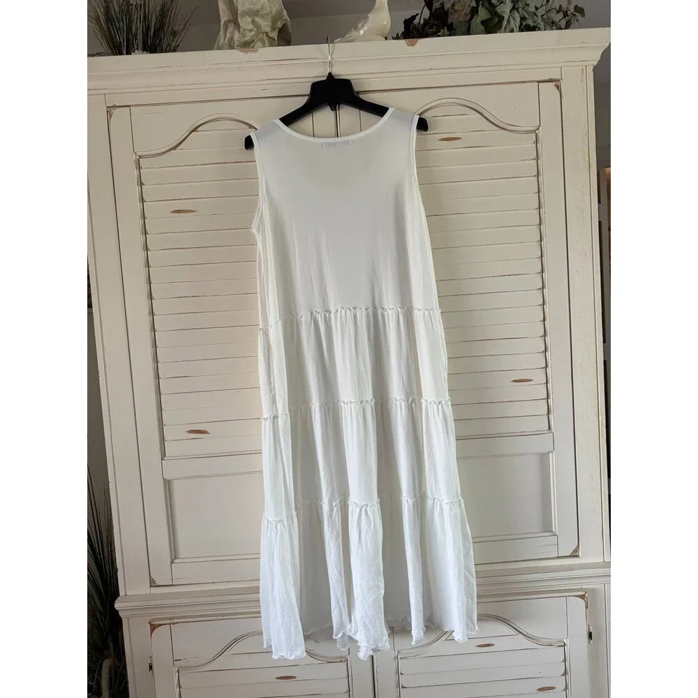 White Mark Maternity Dress 1XL White Sleeveless Tiered Smock Midi Pullover NWT - Picture 4 of 4